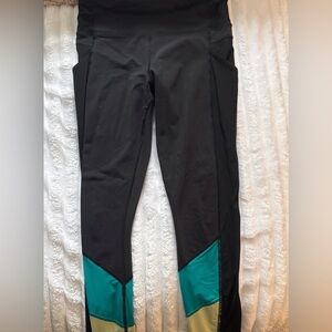 lululemon athletica Black and Teal/Yellow color block  Leggings